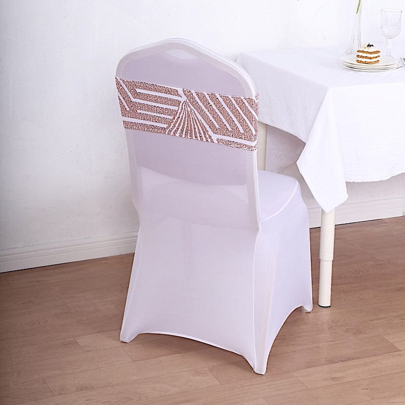 5 Spandex Stretchable Chair Sashes with Geometric Sequins