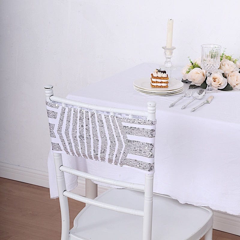 5 Spandex Stretchable Chair Sashes with Geometric Sequins