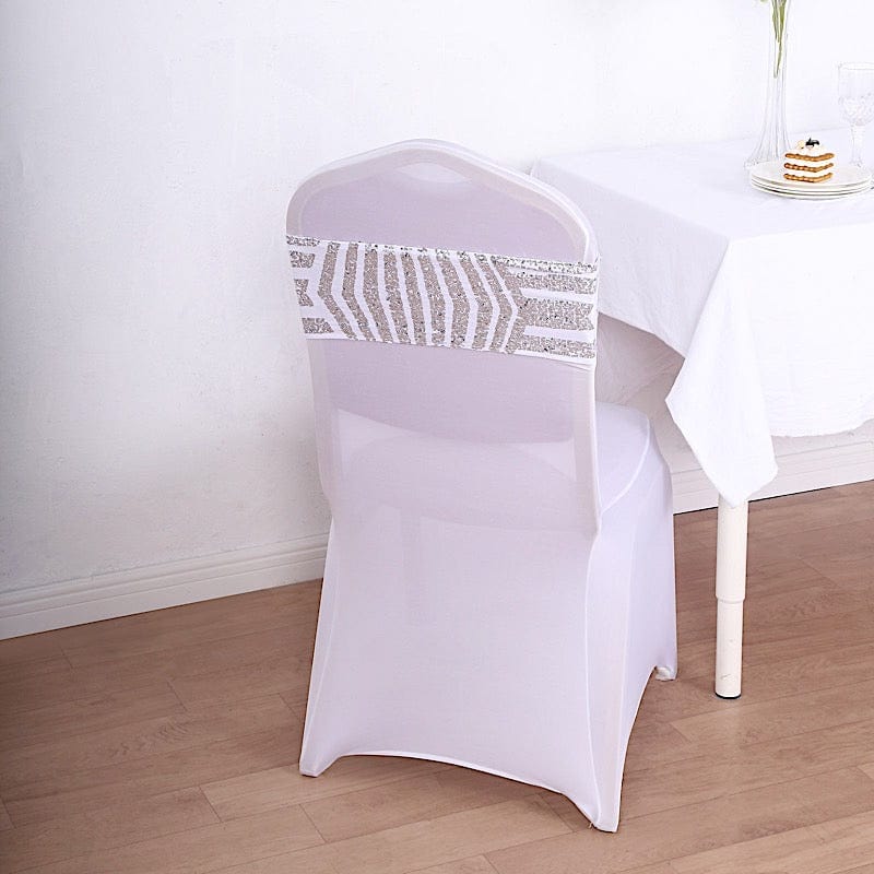 5 Spandex Stretchable Chair Sashes with Geometric Sequins