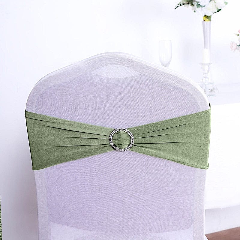 5 Spandex Stretchable Chair Sashes with Silver Diamond Ring Buckle