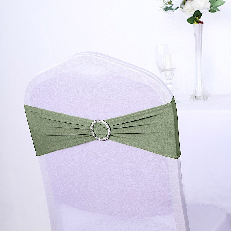 5 Spandex Stretchable Chair Sashes with Silver Diamond Ring Buckle