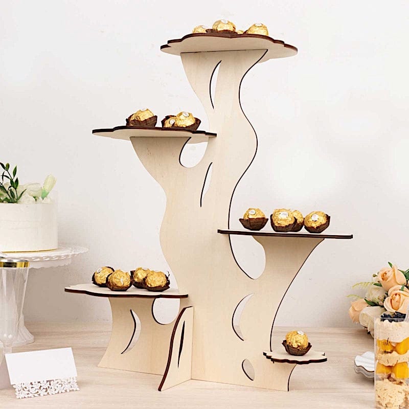 5-Tier 19" Laser Cut Wooden Tree Tower Cake Stand - Natural CAKE_WOD021_19_NAT