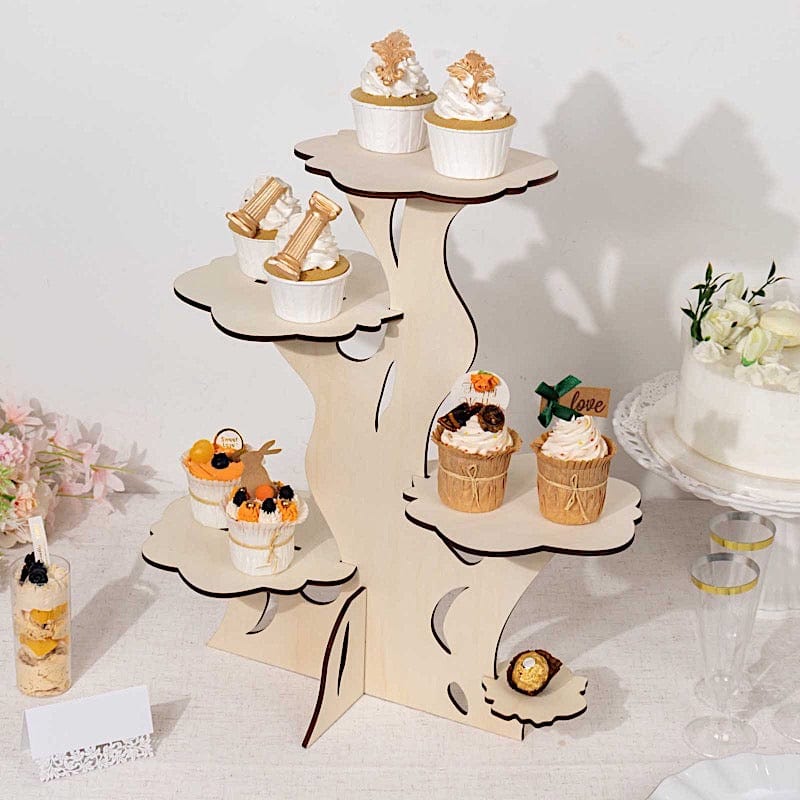 5-Tier 19" Laser Cut Wooden Tree Tower Cake Stand - Natural CAKE_WOD021_19_NAT