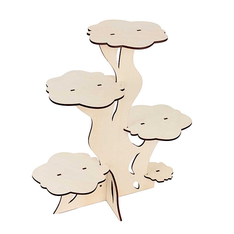 5-Tier 19" Laser Cut Wooden Tree Tower Cake Stand - Natural CAKE_WOD021_19_NAT
