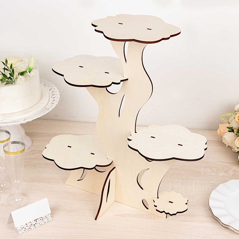 5-Tier 19" Laser Cut Wooden Tree Tower Cake Stand - Natural CAKE_WOD021_19_NAT