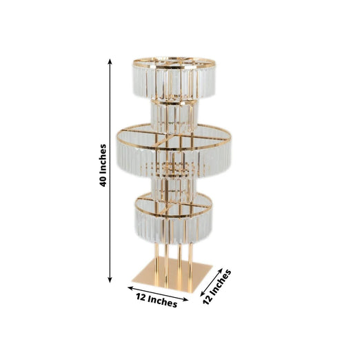 5-Tier 40" Metal Chandelier Floral Stand with Hanging Acrylic Crystals - Gold and Clear CHDLR_070_5T_GOLD