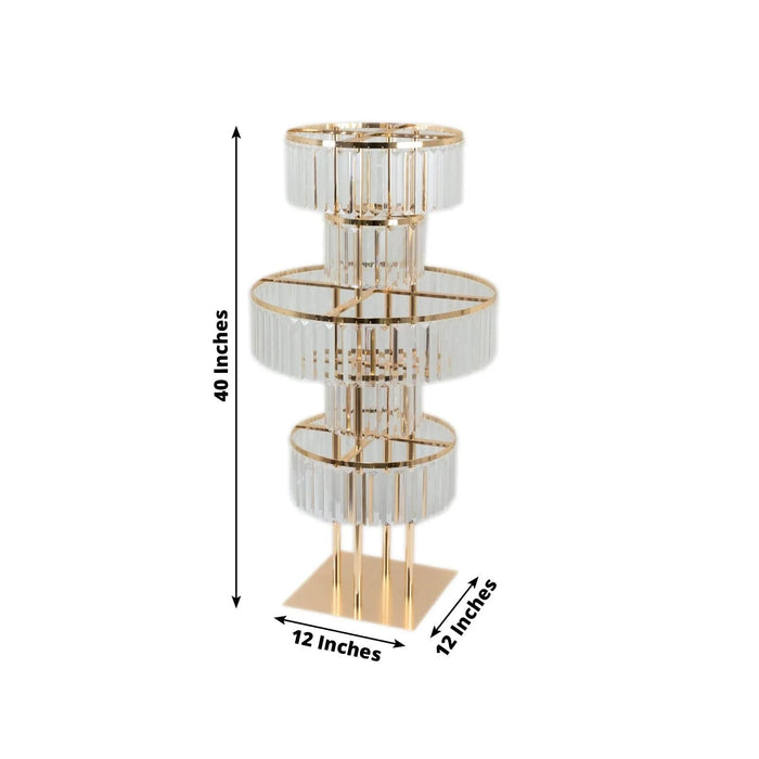 5-Tier 40" Metal Chandelier Floral Stand with Hanging Acrylic Crystals - Gold and Clear CHDLR_070_5T_GOLD