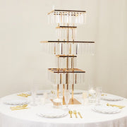 5-Tier 40" Metal Chandelier Floral Stand with Hanging Crystals - Gold and Clear CHDLR_070S_5T_GOLD