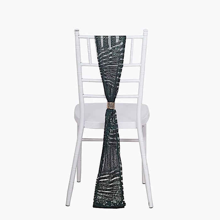 5 Tulle Chair Sashes with Sequins and Geometric Pattern SASH_02G_HUNT