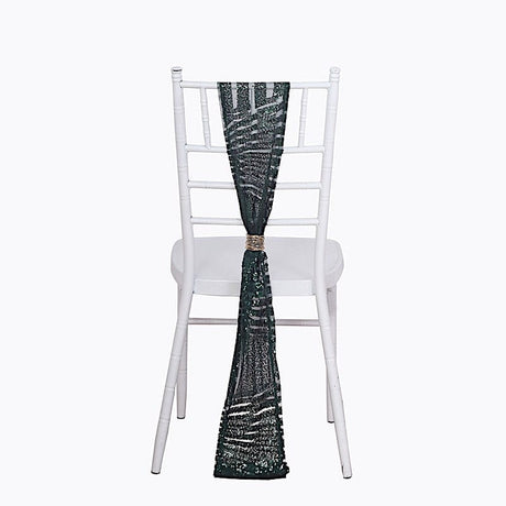 5 Tulle Chair Sashes with Sequins and Geometric Pattern SASH_02G_HUNT