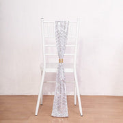 5 Tulle Chair Sashes with Sequins and Geometric Pattern SASH_02G_SILV