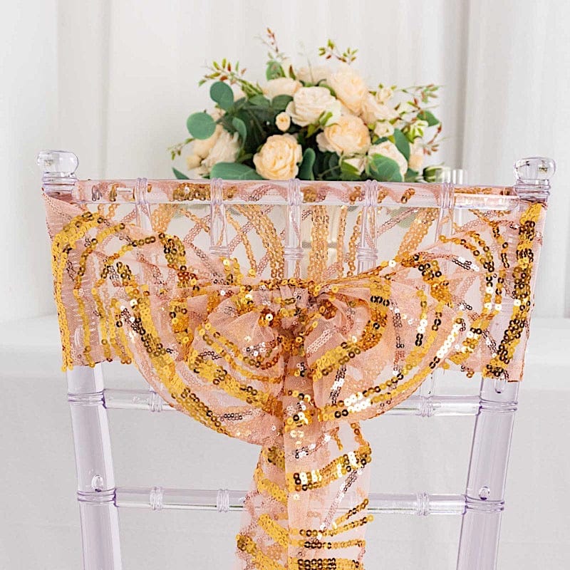 5 Wave Mesh Chair Sashes with Embroidered Sequins