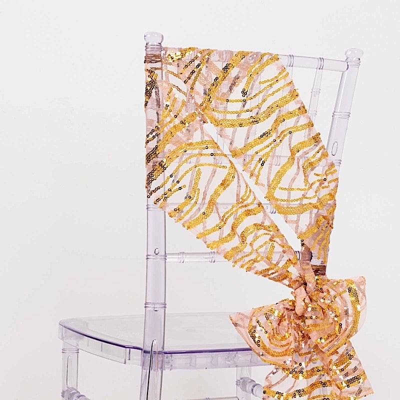 5 Wave Mesh Chair Sashes with Embroidered Sequins