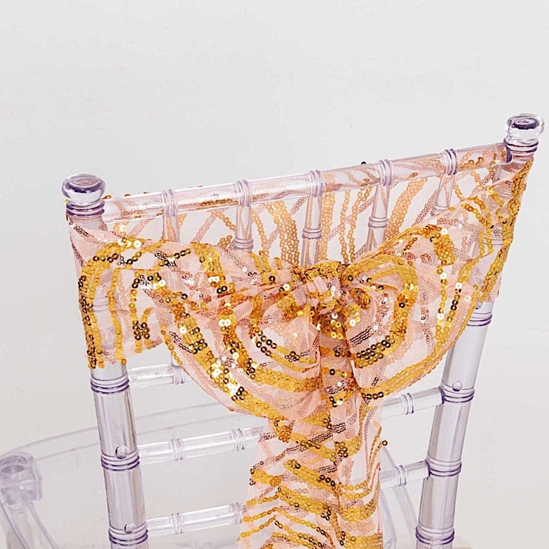 5 Wave Mesh Chair Sashes with Embroidered Sequins