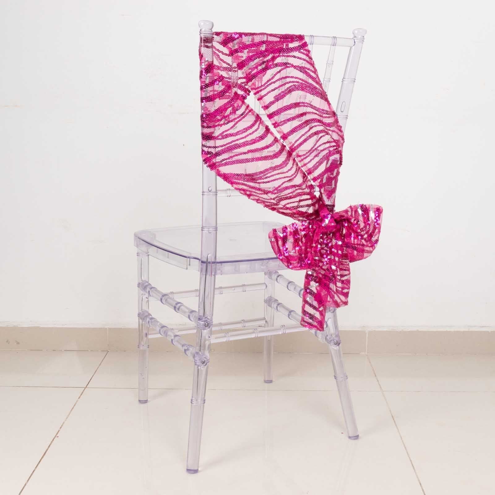 5 Wave Mesh Chair Sashes with Embroidered Sequins SASH_02_WAVE_L_FUSV