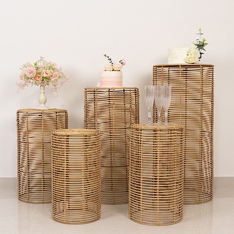 5 Woven Rattan Wicker Plant Stands - Natural PROP_BOX_WAV01_SET5_NAT