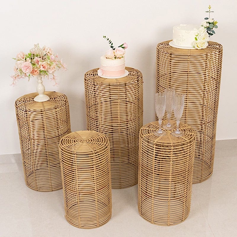 5 Woven Rattan Wicker Plant Stands - Natural PROP_BOX_WAV01_SET5_NAT