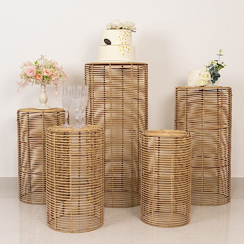 5 Woven Rattan Wicker Plant Stands - Natural PROP_BOX_WAV01_SET5_NAT