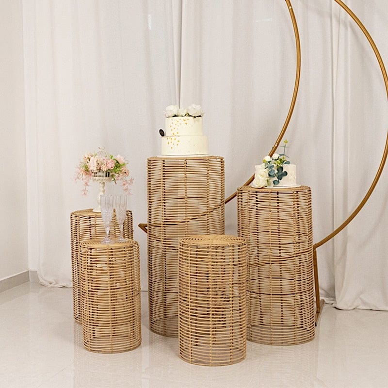 5 Woven Rattan Wicker Plant Stands - Natural PROP_BOX_WAV01_SET5_NAT