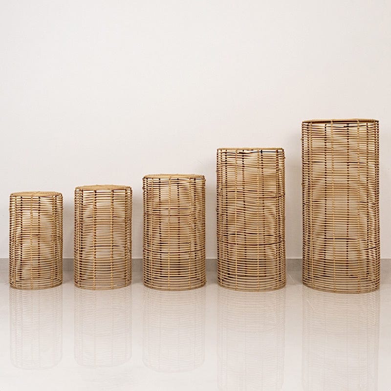 5 Woven Rattan Wicker Plant Stands - Natural PROP_BOX_WAV01_SET5_NAT