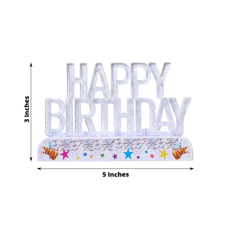 5" x 3" Acrylic Multicolor Flashing LED Happy Birthday Cake Topper - Clear WOD_METLTR07_BDAY_ASST
