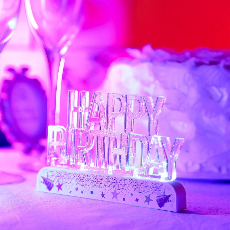 5" x 3" Acrylic Multicolor Flashing LED Happy Birthday Cake Topper - Clear WOD_METLTR07_BDAY_ASST