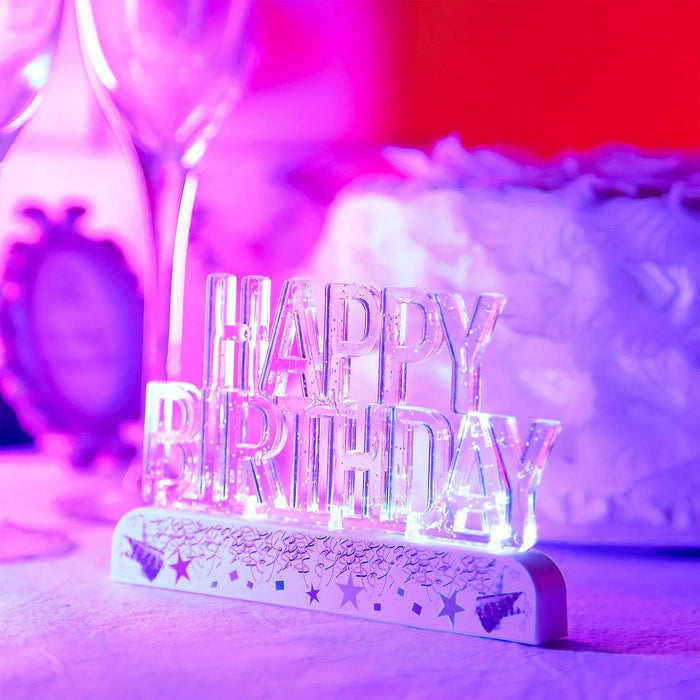 5" x 3" Acrylic Multicolor Flashing LED Happy Birthday Cake Topper - Clear WOD_METLTR07_BDAY_ASST