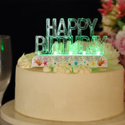 5" x 3" Acrylic Multicolor Flashing LED Happy Birthday Cake Topper - Clear WOD_METLTR07_BDAY_ASST
