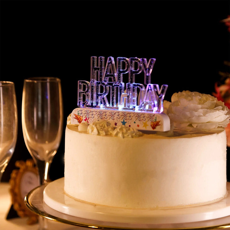 5" x 3" Acrylic Multicolor Flashing LED Happy Birthday Cake Topper - Clear WOD_METLTR07_BDAY_ASST