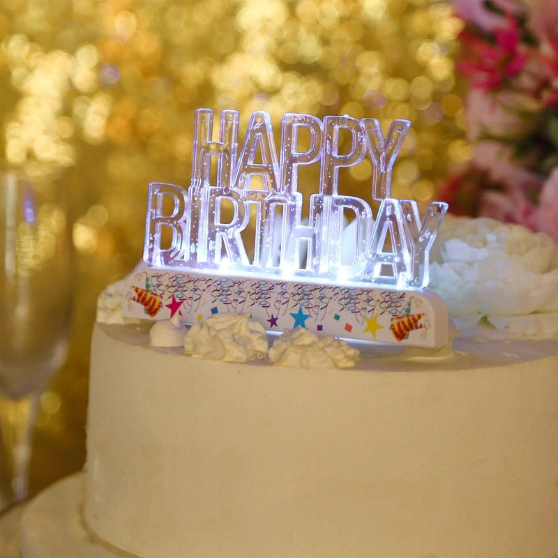 5" x 3" Acrylic Multicolor Flashing LED Happy Birthday Cake Topper - Clear WOD_METLTR07_BDAY_ASST