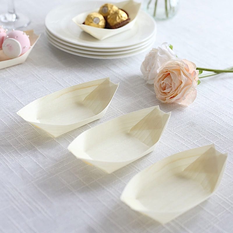 50 Biodegradable Pine Wood Boat Shaped Food Trays - Natural DSP_BIRC_BO001_6