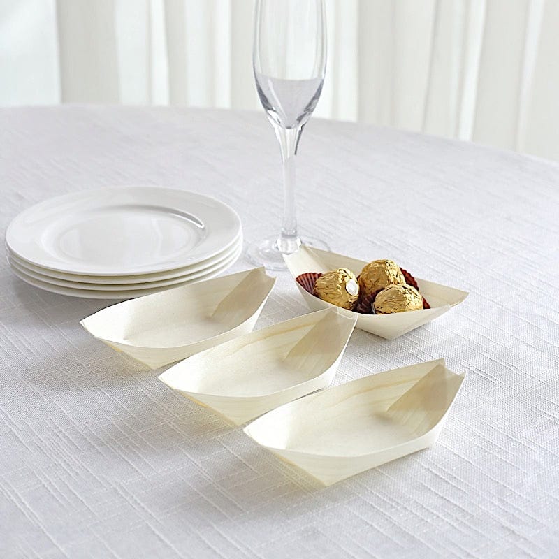 50 Biodegradable Pine Wood Boat Shaped Food Trays - Natural DSP_BIRC_BO001_6