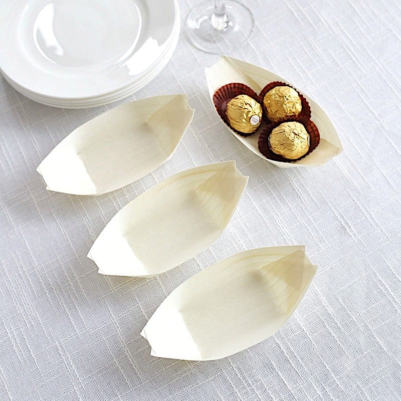 50 Biodegradable Pine Wood Boat Shaped Food Trays - Natural DSP_BIRC_BO001_6