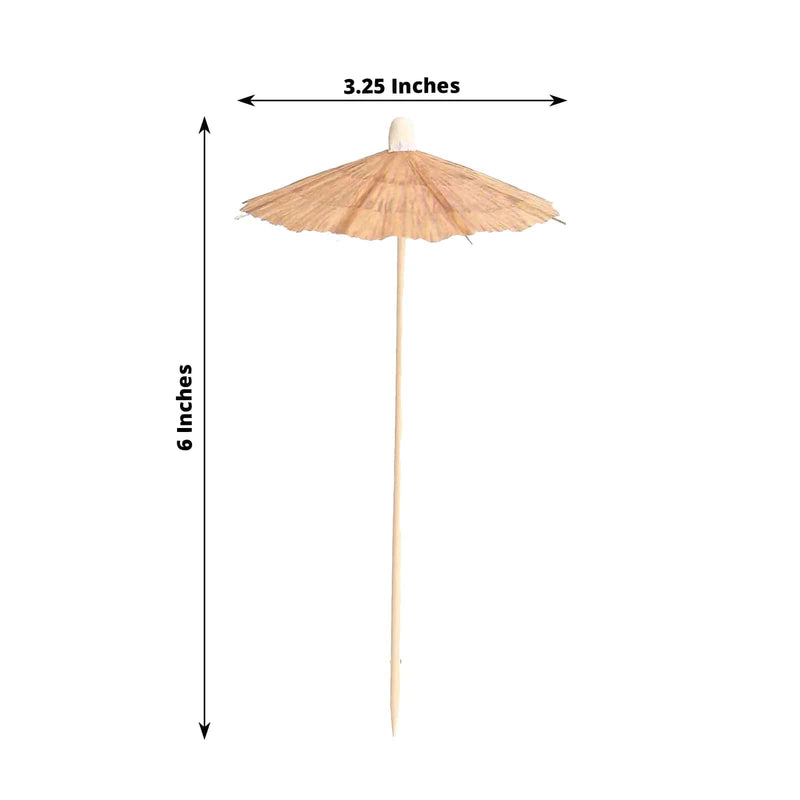 50 Biodegradable Tiki Hut Paper Umbrella Skewers Picks - Natural DSP_BIRC_P021