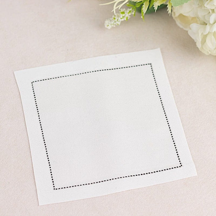 50 Cotton Cocktail Napkins with Black Hemstitched Border - White NAP_BEV_DSPLIN_4X4_WHT