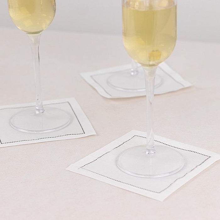 50 Cotton Cocktail Napkins with Black Hemstitched Border - White NAP_BEV_DSPLIN_4X4_WHT