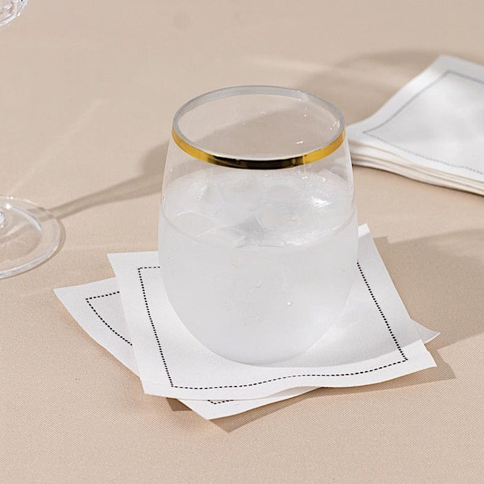 50 Cotton Cocktail Napkins with Black Hemstitched Border - White NAP_BEV_DSPLIN_4X4_WHT