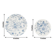 50 Dessert and Dinner Plates - White with Blue French Toile Pattern DSP_PPR0033_SET_BLUE