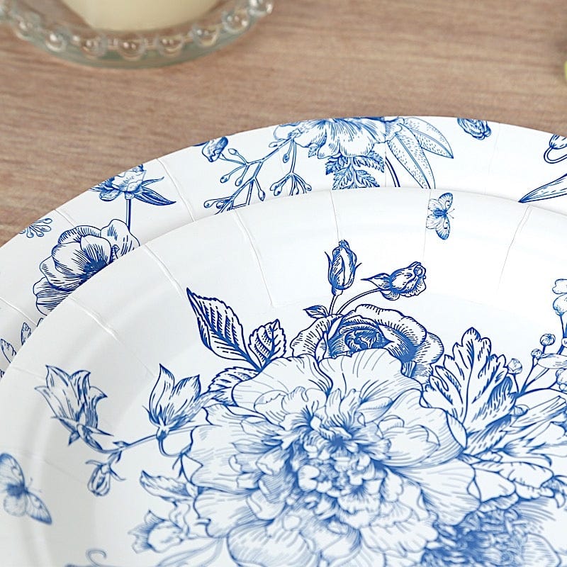 50 Dessert and Dinner Plates - White with Blue French Toile Pattern DSP_PPR0033_SET_BLUE