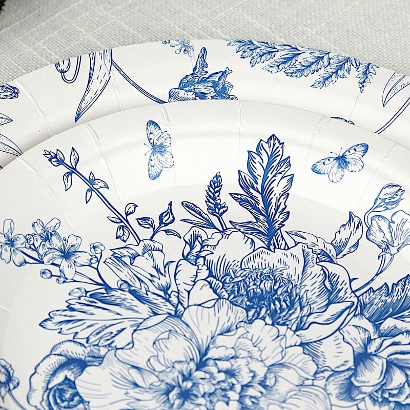 50 Dessert and Dinner Plates - White with Blue French Toile Pattern DSP_PPR0033_SET_BLUE