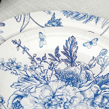 50 Dessert and Dinner Plates - White with Blue French Toile Pattern DSP_PPR0033_SET_BLUE