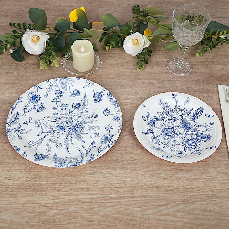 50 Dessert and Dinner Plates - White with Blue French Toile Pattern DSP_PPR0033_SET_BLUE