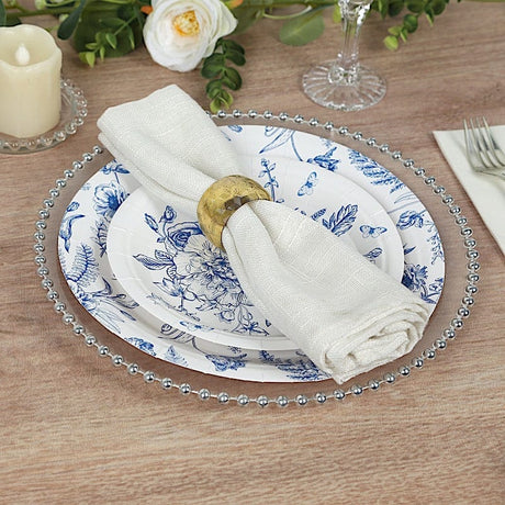 50 Dessert and Dinner Plates - White with Blue French Toile Pattern DSP_PPR0033_SET_BLUE
