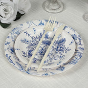 50 Dessert and Dinner Plates - White with Blue French Toile Pattern DSP_PPR0033_SET_BLUE