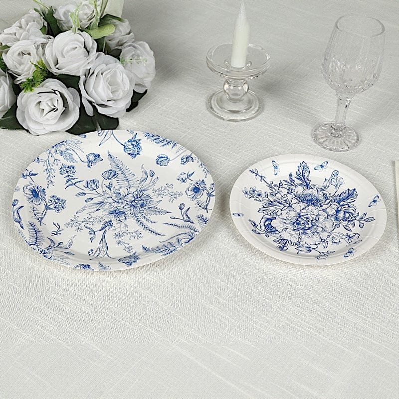 50 Dessert and Dinner Plates - White with Blue French Toile Pattern DSP_PPR0033_SET_BLUE