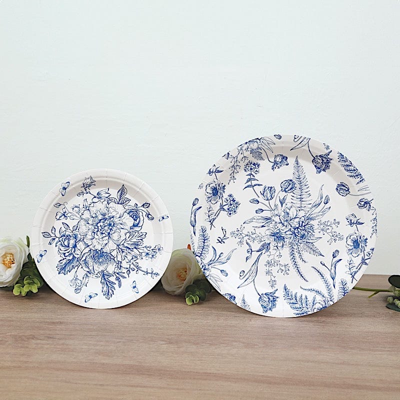 50 Dessert and Dinner Plates - White with Blue French Toile Pattern DSP_PPR0033_SET_BLUE