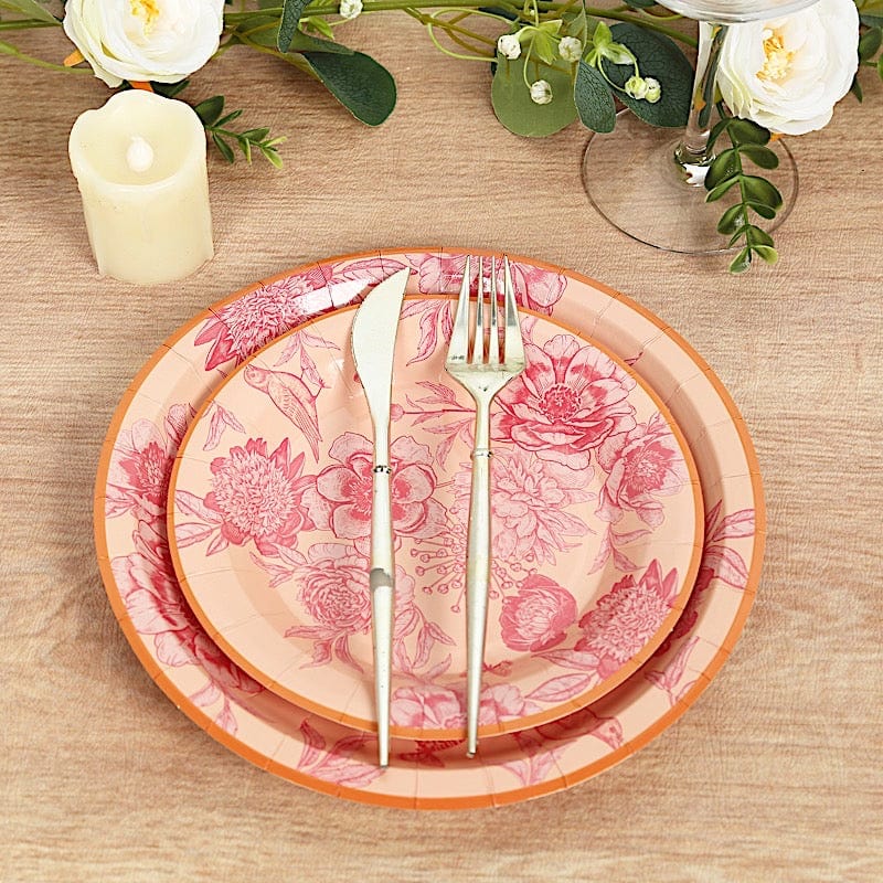 50 Dessert and Dinner Plates with Gold Rim - Dusty Rose Spring Floral Print DSP_PPR0032_SET_080