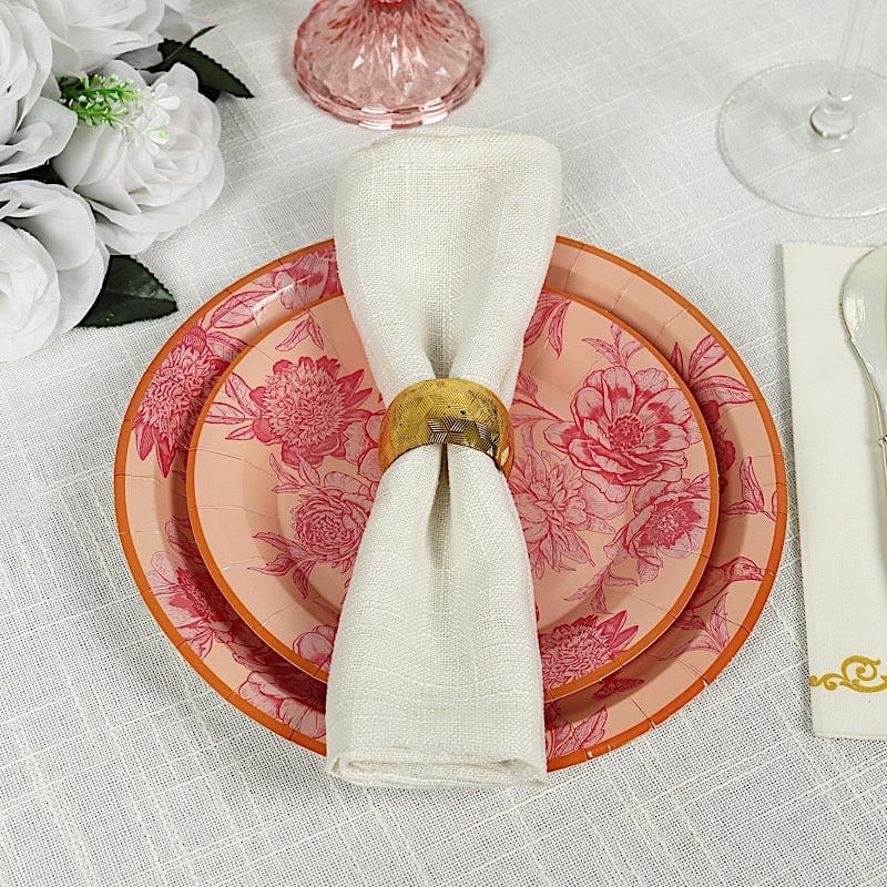 50 Dessert and Dinner Plates with Gold Rim - Dusty Rose Spring Floral Print DSP_PPR0032_SET_080
