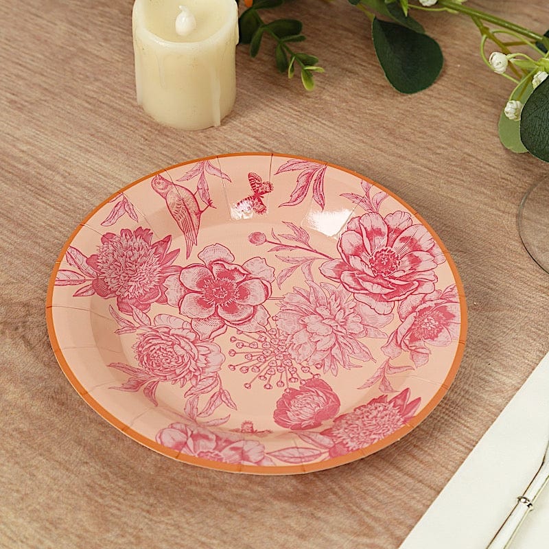 50 Dessert and Dinner Plates with Gold Rim - Dusty Rose Spring Floral Print DSP_PPR0032_SET_080
