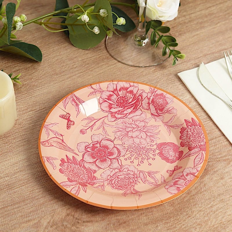 50 Dessert and Dinner Plates with Gold Rim - Dusty Rose Spring Floral Print DSP_PPR0032_SET_080